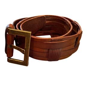Braided / Woven Leather Belt, Brass Buckle, Unisex, Size Small